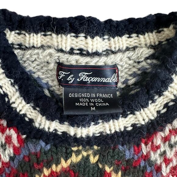 Vintage F. by Faconnable 100% Wool Men's Sweater Red Black Plaid Medium - Picture 2 of 6